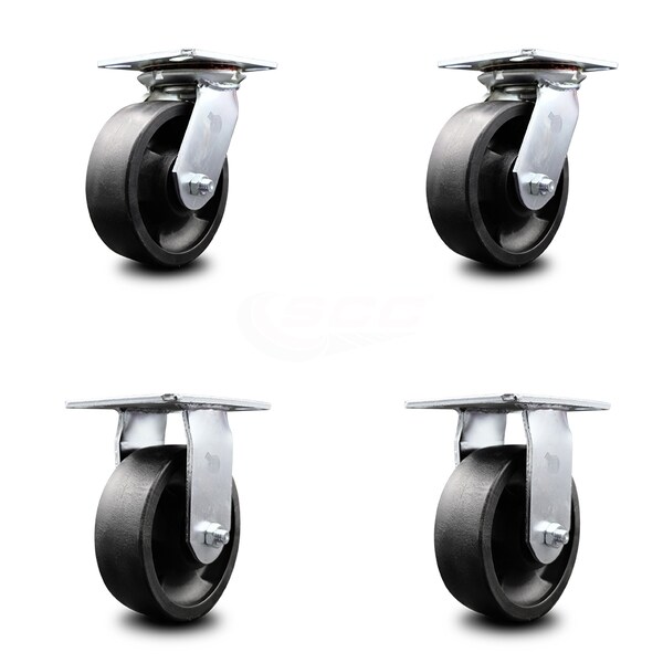6 Inch Glass Filled Nylon Caster Set with Ball Bearings 2 Swivel 2 Rigid SCC